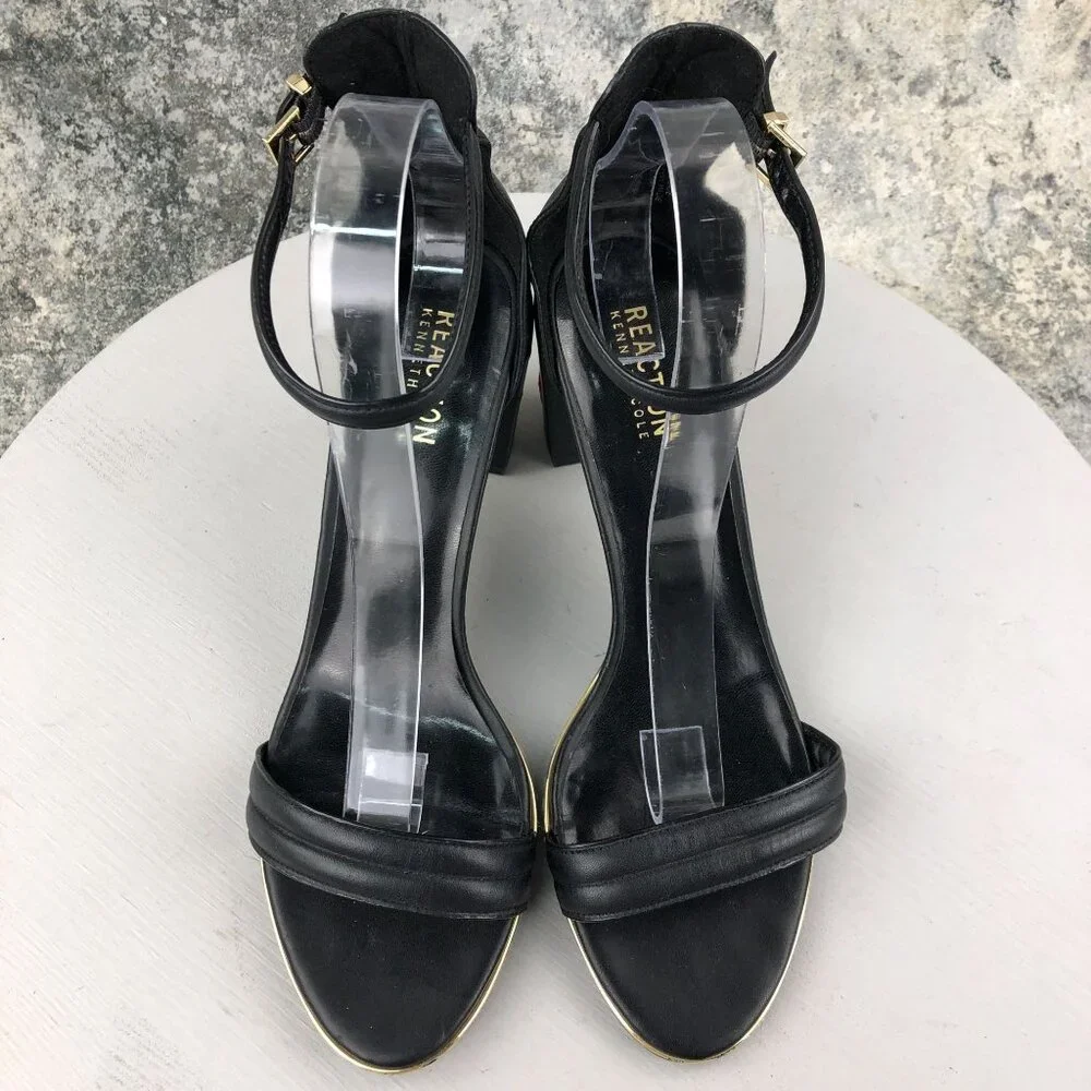 Kenneth Cole Reaction Women's Size 9.5M Lolita2 Black Leather Floral Sandals